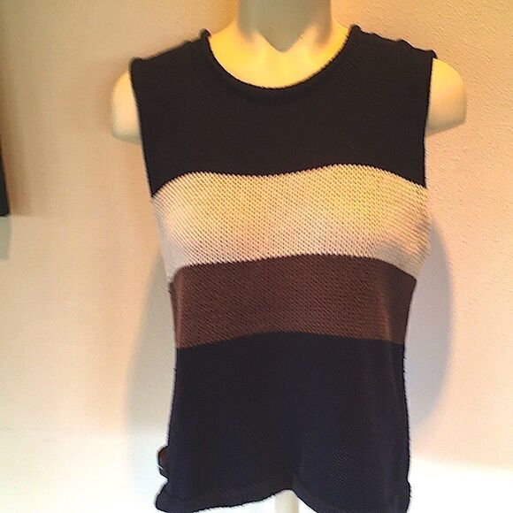 Kaoru Izushi art sleeveless color block sweater brown cream orange black Medium - Picture 1 of 8